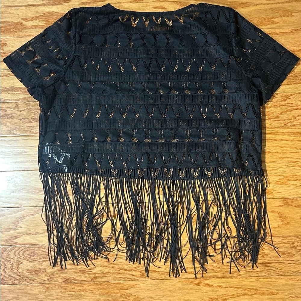 SHEIN Black Crop Embellished Blouse Short Sleeve
